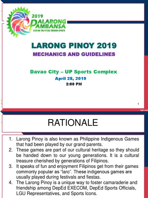Larong Pinoy Mechanics and Guidelines As of April 2 2019 1.